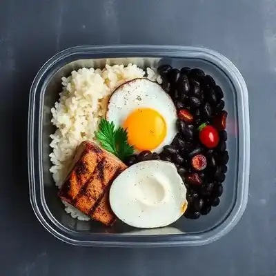 Filé Mignon com Arroz e Feijão