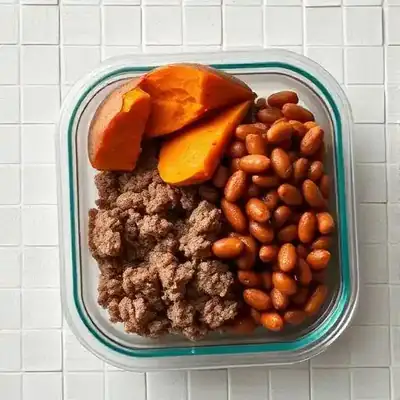 Carne Moída com Batata Doce e Feijão